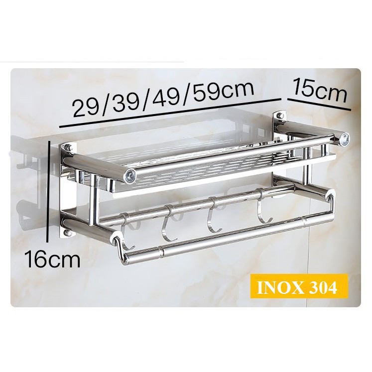 ┇❀Kệ Inox SUS304 2 tầng treo đồ nhà tắm, kệ dính tường chịu lực kèm bộ vít nở lắp đặt không cần khoan - BH 1 Đổi