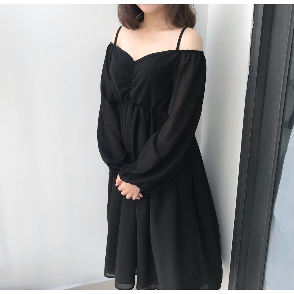 VÁY ĐI CHƠI - LADONNA DRESS - VÁY HAI DÂY TAY DÀI NGỰC RÚM | BigBuy360 - bigbuy360.vn