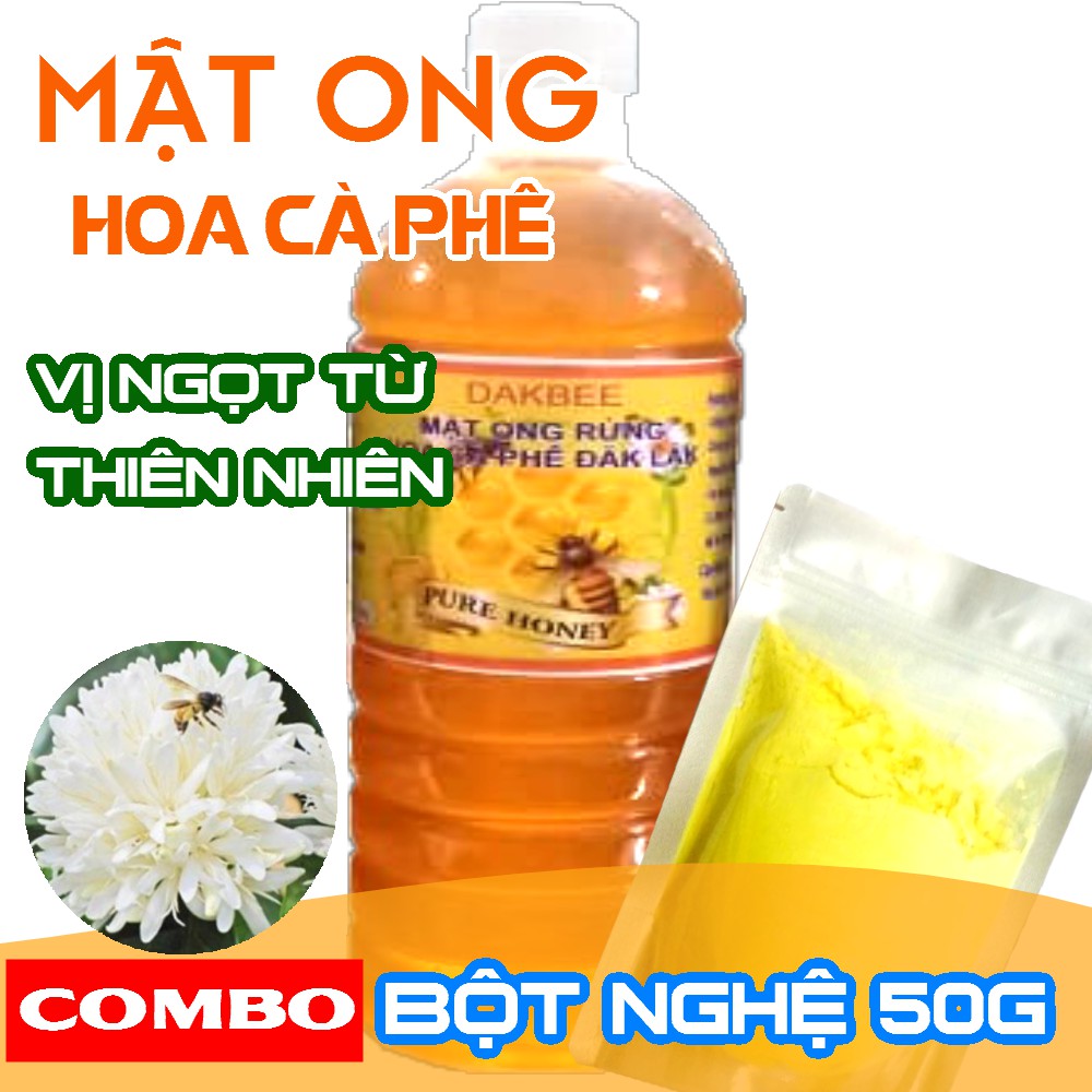 [COMBO] 1 LÍT Mật ong rừng hoa cà phê- 50g Tinh bột nghệ - hỗ trợ điều trị chứng đau dạ dày - dakbee