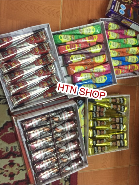 Mực henna săm tạm thời 15 ngày màu nâu 28g prem duhan - mehendi henna cone 28g