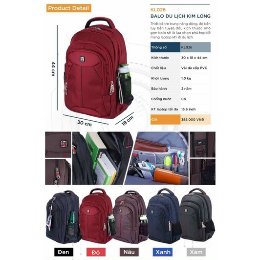 BALO CÔNG SỞ NAM NỮ KIM LONG KL 037,KL026 CHÍNH HÃNG