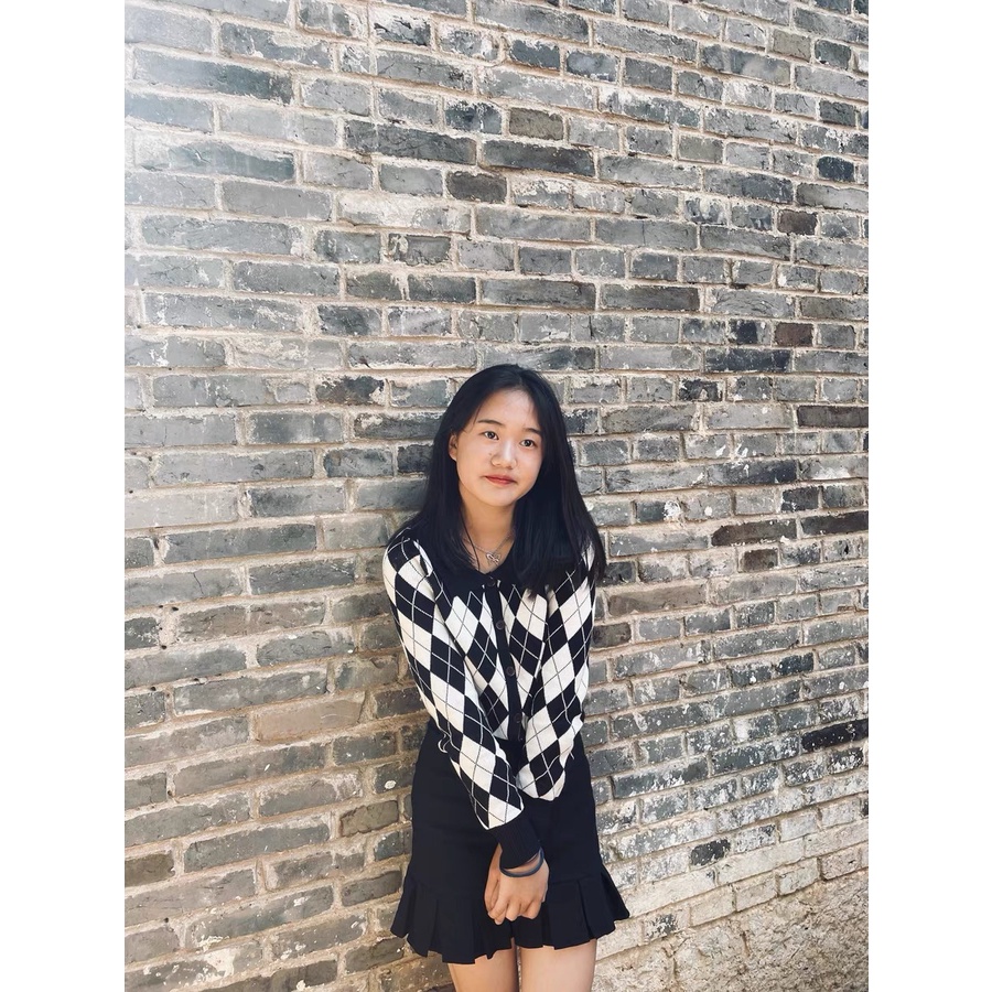 Áo Sweater polo len dài tay, Khoác len cảdigan croptop, cardigan lửng hoạ tiết quả trám caro | BigBuy360 - bigbuy360.vn