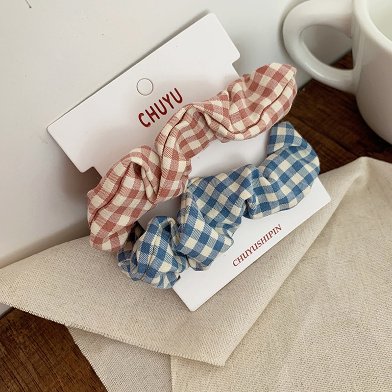 Dây cột tóc đuôi ngựa phong cách Retro kiểu Pháp họa tiết sọc lưới