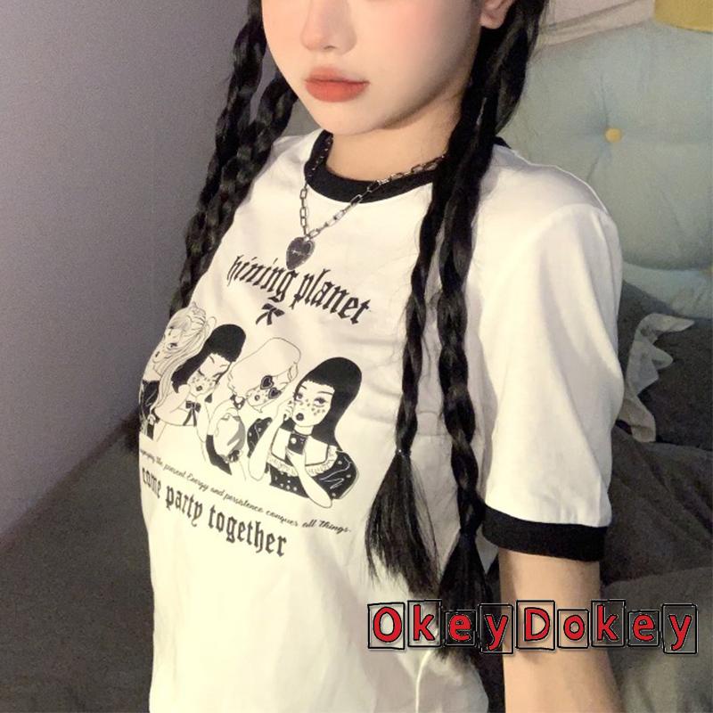 Áo Thun Crop Top Tay Ngắn Cổ Tròn In Họa Tiết Nhân Vật Hoạt Hình Cho Nữ