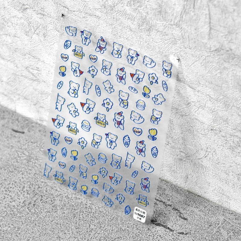 sticker lụa 5d hình gấu xanh dán móng tay nail to1687
