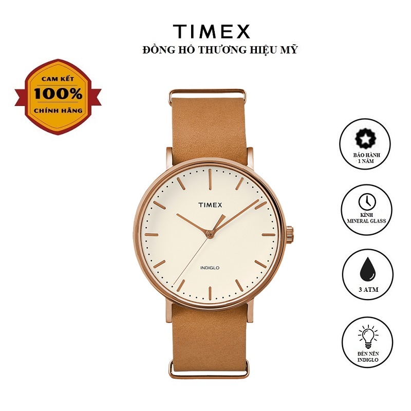 Đồng hồ Unisex Nam Nữ Timex Fairfield TW2P91200 Dây Da - Chính Hãng