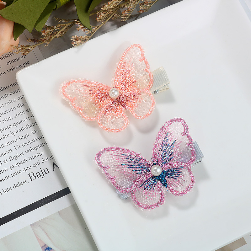 Kẹp tóc thêu hình bướm đính ngọc trai dễ thương thời trang cho nữ