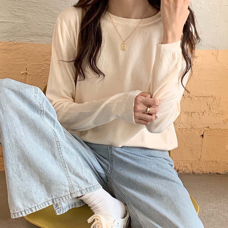 Áo sweater dệt kim tay dài dáng ngắn thời trang cho nữ