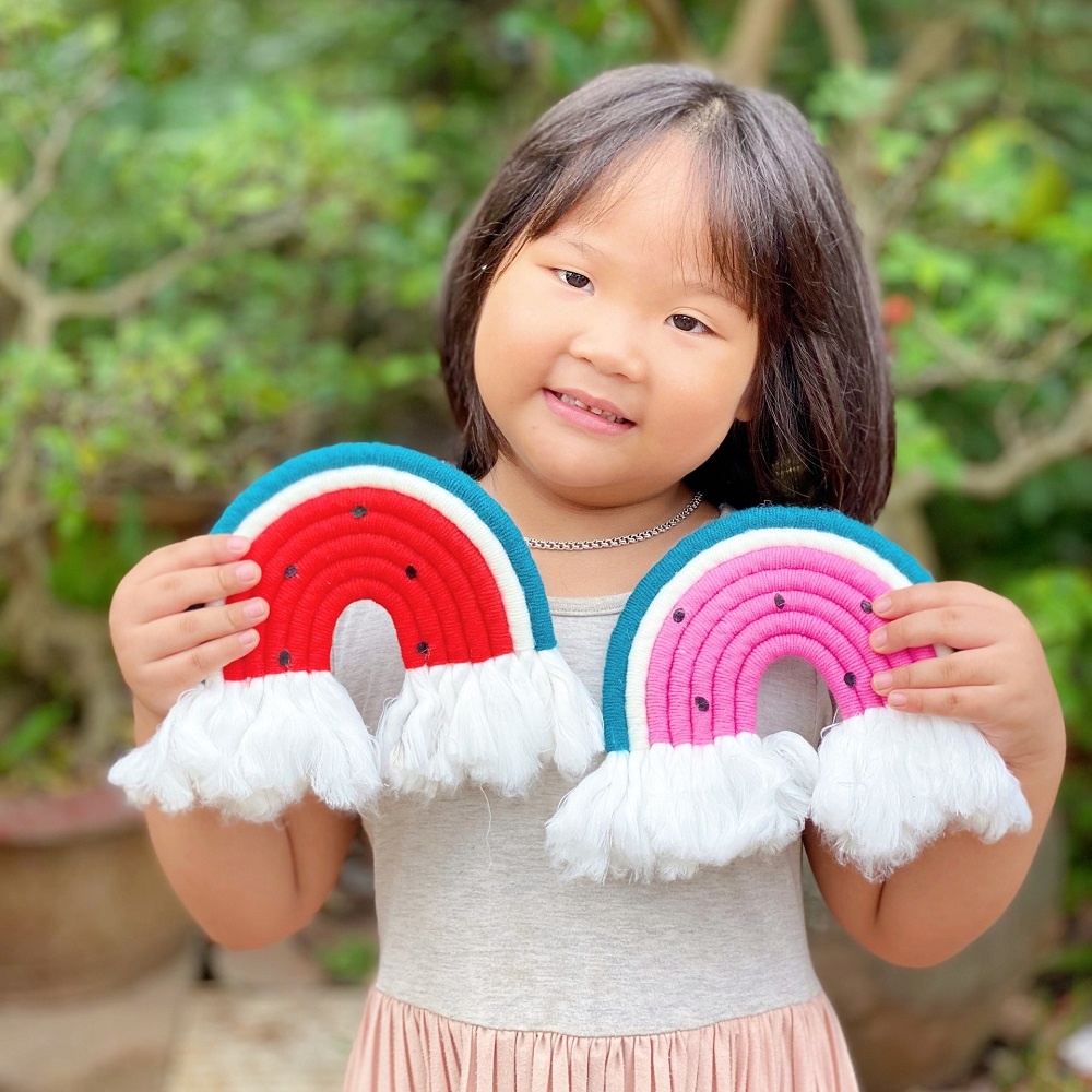 Macrame dưa hấu, chanh dây 17cm treo tường, decor phòng