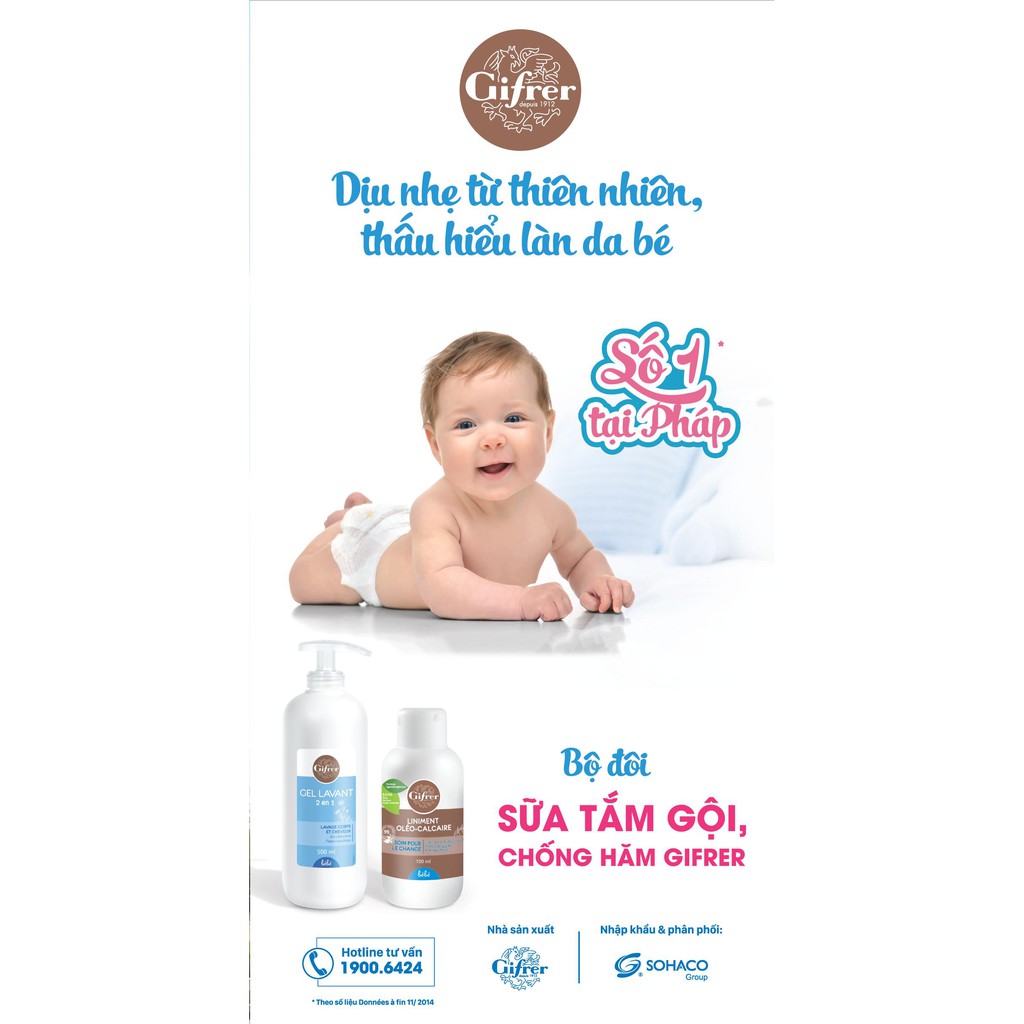 Sữa tắm gội 2in1 GIFRER Gel Lavant 500ml, sữa tắm gội thiên nhiên an toàn cho bé - Monnie Kids