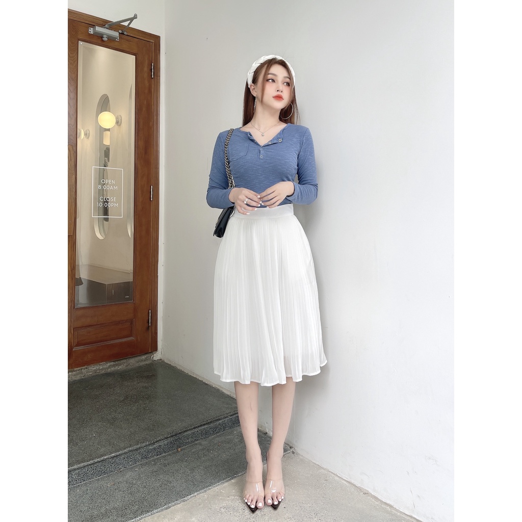 Chân váy xếp ly dáng dài midi nữ  CRAZYTEEN chất tầm ý V0026 | BigBuy360 - bigbuy360.vn