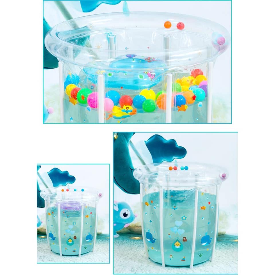 Bể Bơi Tròn Thành Cao Cho Bé Sơ Sinh Tập Bơi Kèm Phao Cổ, Đồ Bơm kích thước 80x80cm Dolphin