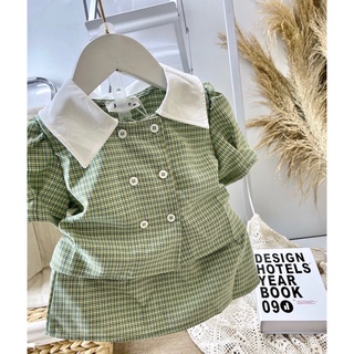 Set áo váy kẻ xanh tiểu thư