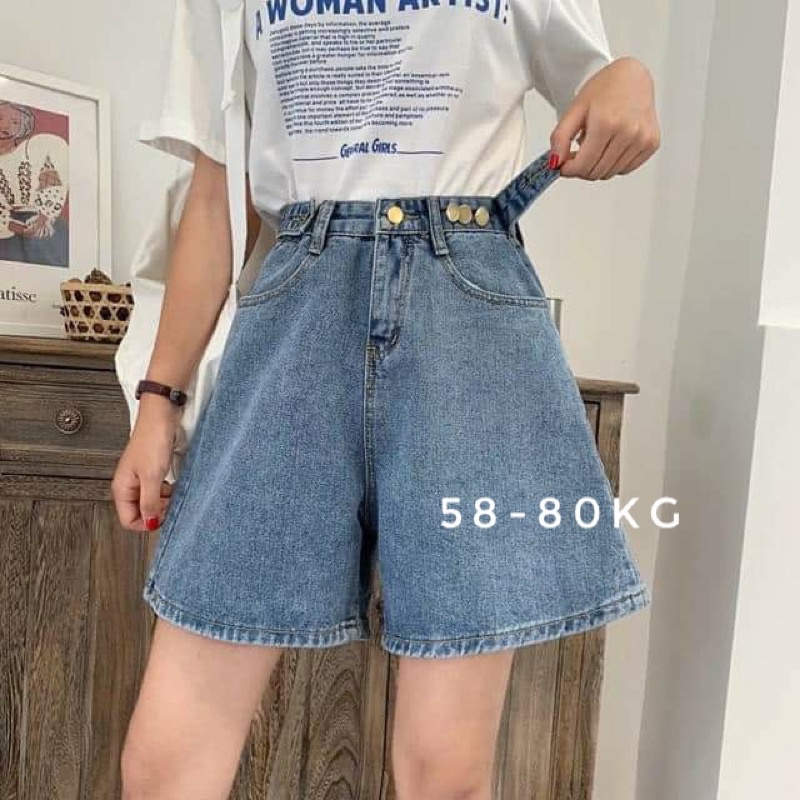 Quần short bigsize nữ kimfashion, quần đùi sọt ống rộng cạp lưng cao bigsize ulzzang 58-80kg ks01