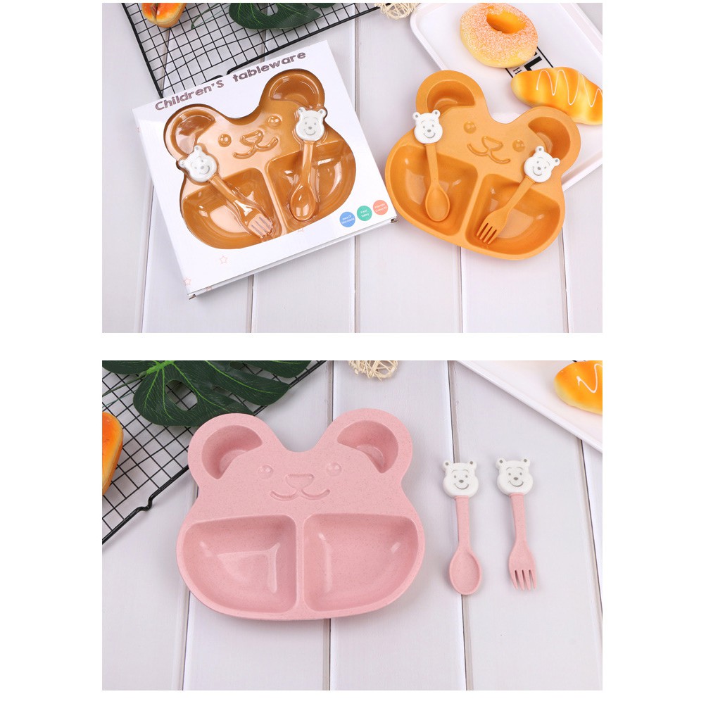 Bộ Khay Ăn Dặm 3 Món Cho Bé Hình Gấu Dễ Thương – Dumi Shop