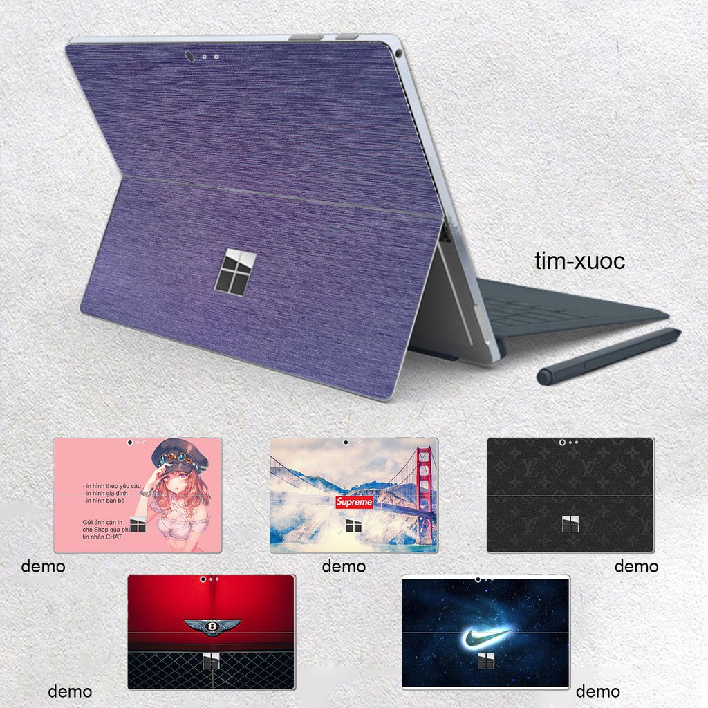 Skin dán Aluminum Chrome tím xước cho Surface 3 2015; Go, Go 2, Go 3; Pro 2 3 4 5 6 7 8 X