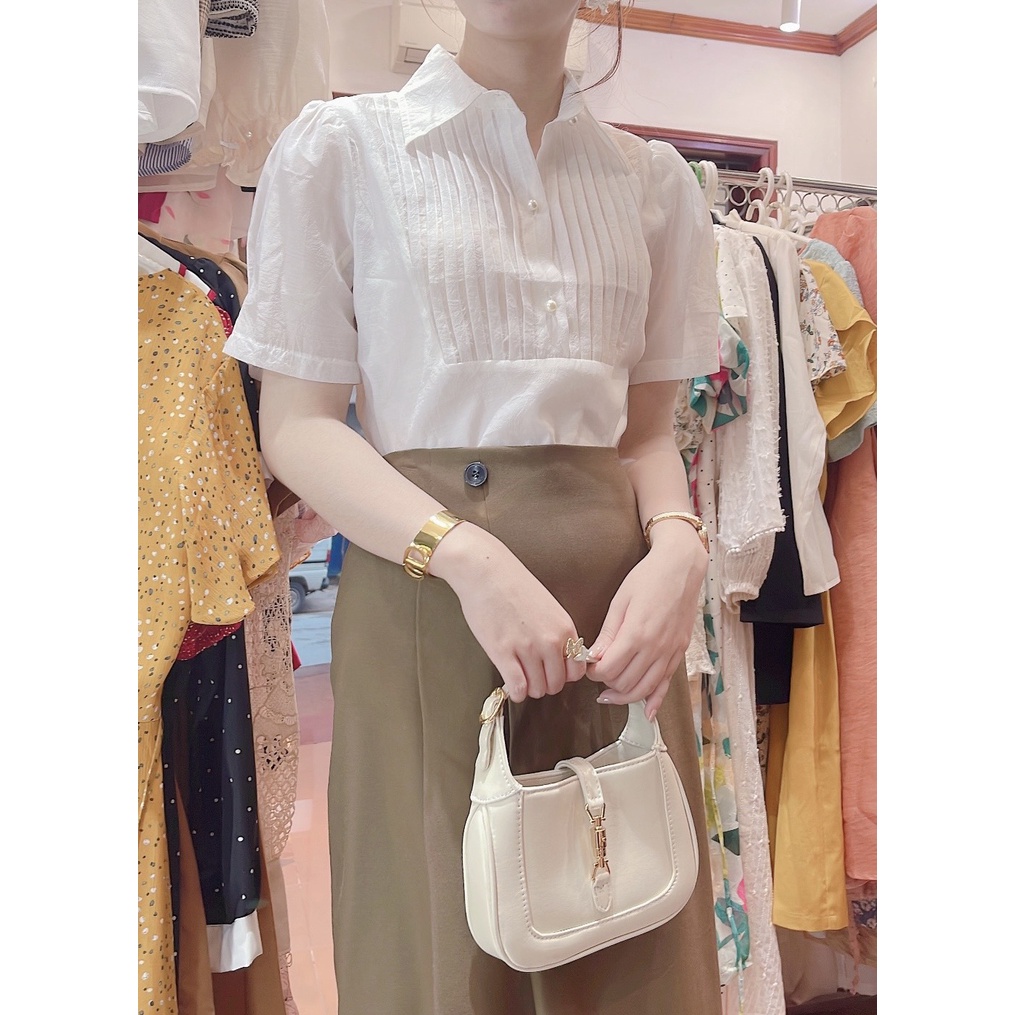 Set sơ mi tơ nến kèm CV 3 khuy lệch