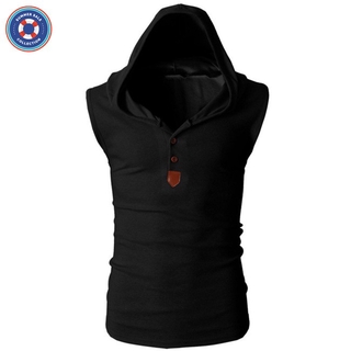 Áo khoác hoodie thể thao sát nách màu trơn cho nam