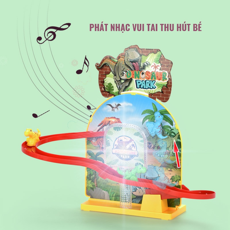 bộ đồ chơi cầu trượt công viên khủng long dành cho bé nhạc nhẹ nhiều màu sắc