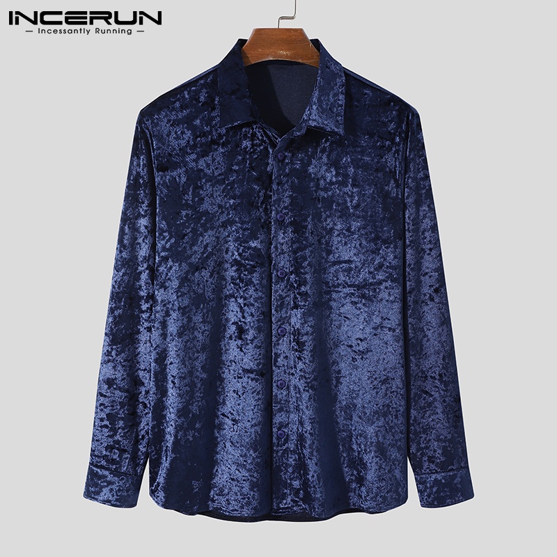 Áo sơ mi INCERUN vải nhung cổ bẻ tay dài thời trang xuân thu cho nam