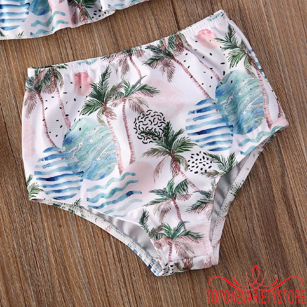 Set bikini áo không tay kèm quần in hình thời trang cho bé gái