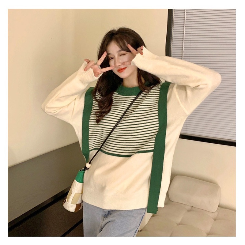 Áo Sweater Dệt Kim Tay Dài Cổ Tròn Dáng Rộng Phong Cách Hàn Quốc Thời Trang Cho Nữ