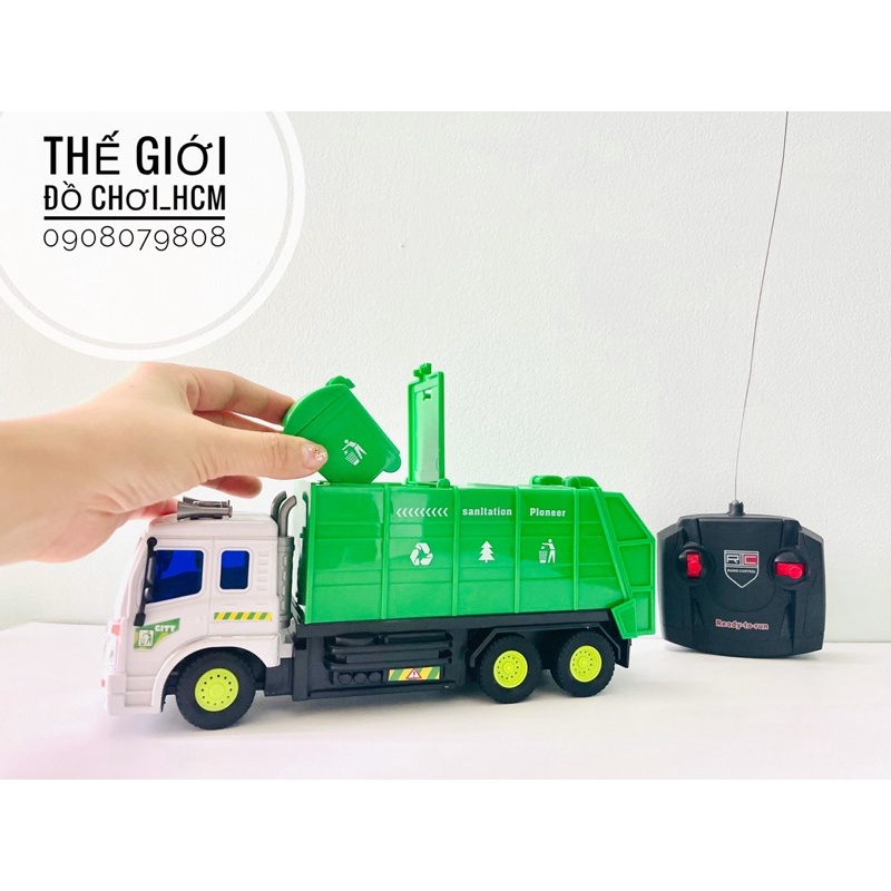 [ĐIỀU KHIỂN-ĐÈN SÁNG] Đồ chơi xe tải chở rác điều khiển từ xa, xe chạy sáng đèn dành cho bé thích khám phá mô hình xe.