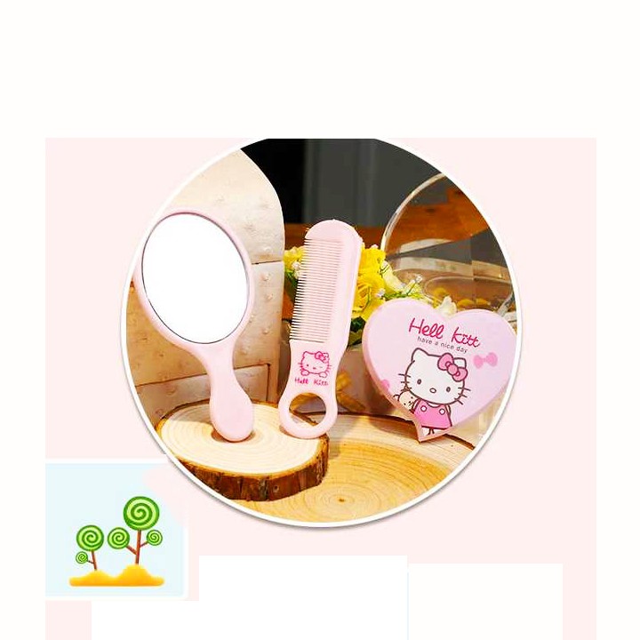Bộ lược chải tóc và gương cầm tay Hello Kitty đáng yêu cho bé gái BBShine – I002