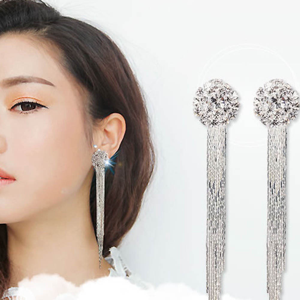 Khuyên tai dáng dài hình hoa đính đá lấp lánh sang trọng dành cho nữ