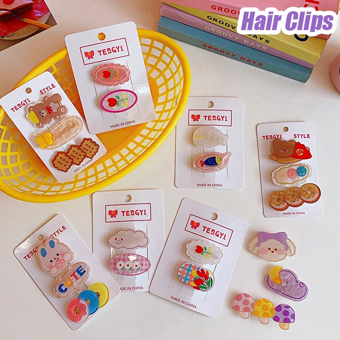 Bộ Kẹp Tóc Bằng Acrylic Hình Thỏ / Hoa / Đám Mây Kiểu Hàn Quốc Ngọt Ngào Cho Bé Gái