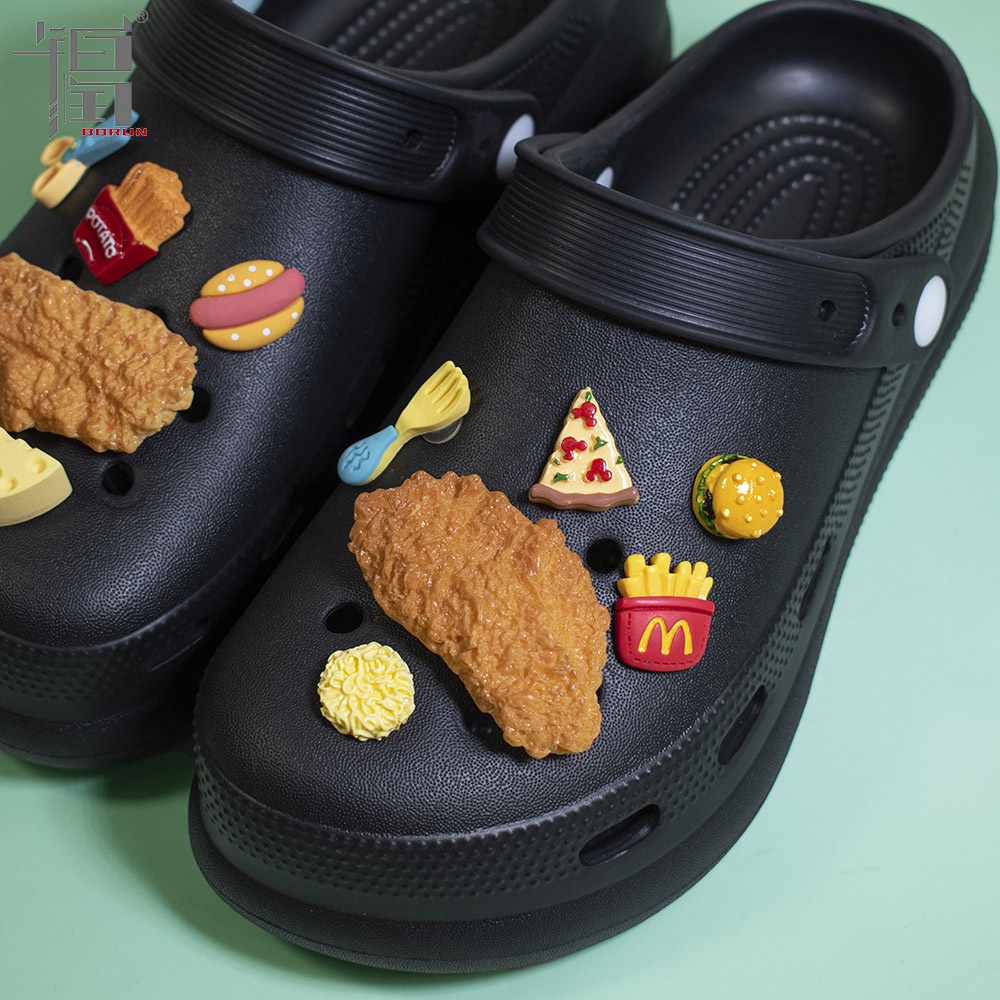 Bộ Phụ Kiện Ghim Trang Trí Giày Crocs / Gậy Đánh Trống / Gà / Hamburger Dễ Thương Cho Bé