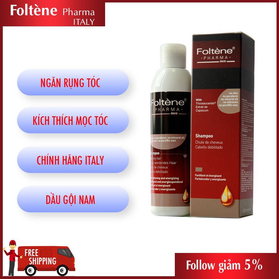 Dầu gội Foltene Italia giảm rụng tóc làm sạch tóc chăm sóc tóc giúp tóc khỏe dành cho nữ chai 200ml
