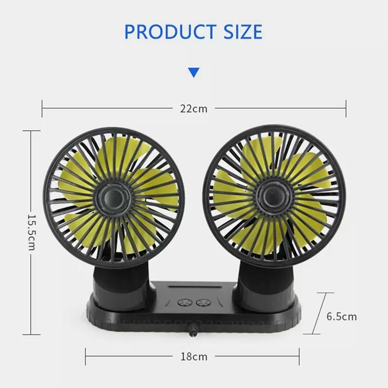 Quạt Đôi Mini Làm Mát Ô Tô Xoay 360 Độ Dùng Điện 12V-24V Cho Mọi Dòng Xe Hơi