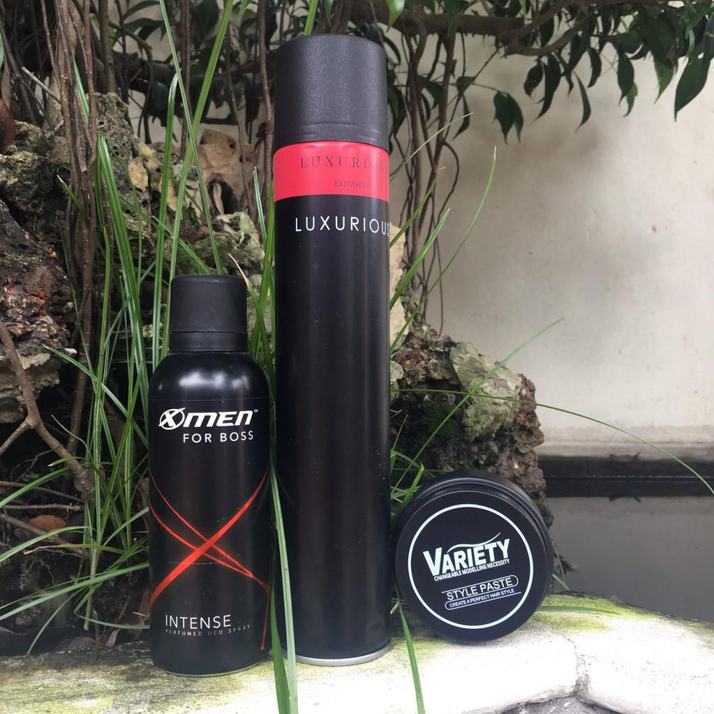 COMBO Sáp Vuốt Tóc Variety Matte Lasting 100ml siêu giữ nếp +  Xịt Xmen For Boss 150ml + GÔM XỊT TÓC LUXURIOUS 420ml