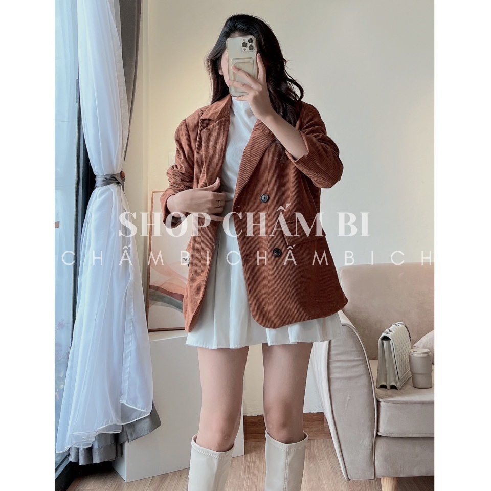 Áo blazer nữ tay dài A.353, Áo khoác chất nhung tăm 2 lớp túi nắp hộp thật 4 màu cực xinh - Thời trang nữ Chấm Bi