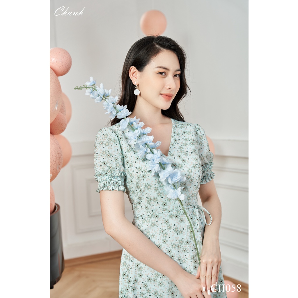 Avaco Dress Váy cổ tim hoa xanh CH058 - Chanh