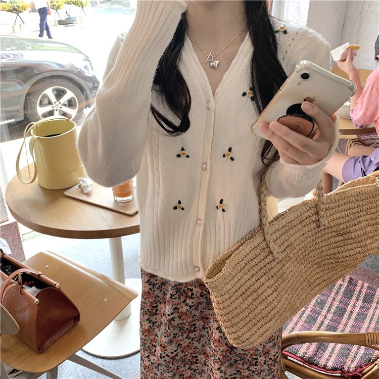 Áo Cardigan Nữ Xiaozhainv Tay Dài In Hoa Phong Cách Hàn Quốc Với 2 Màu Lựa Chọn