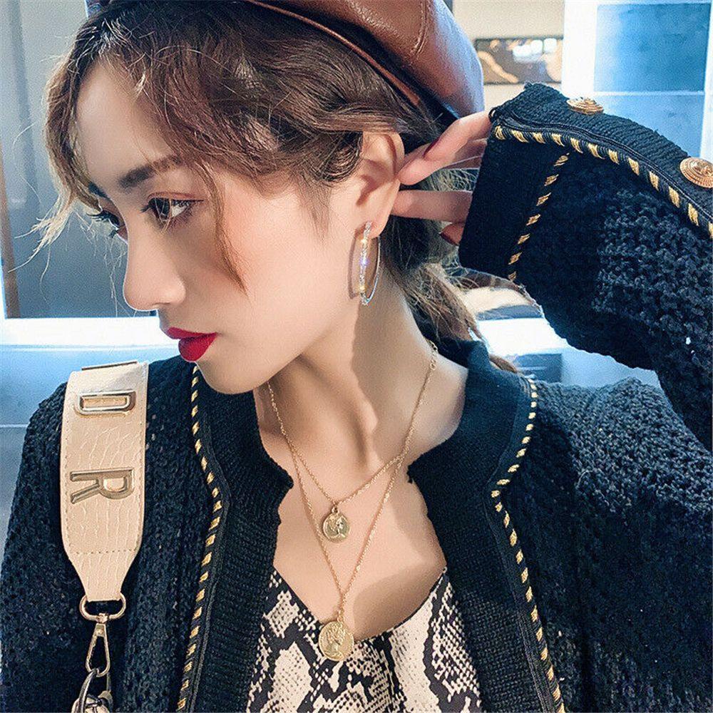 Khuyên Tai Tròn Lớn Đính Đá Sapphire Trắng Thanh Lịch Thời Trang Dự Tiệc Cưới