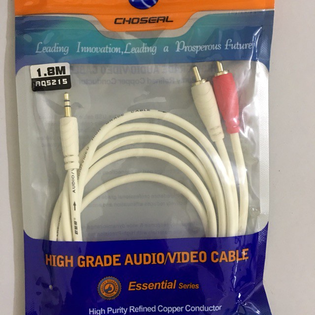 Dây Loa Cao cấp chính hãng Choseal 1 đầu 3.5mm ra 2 AV dài 5m , 3m , 1.8m