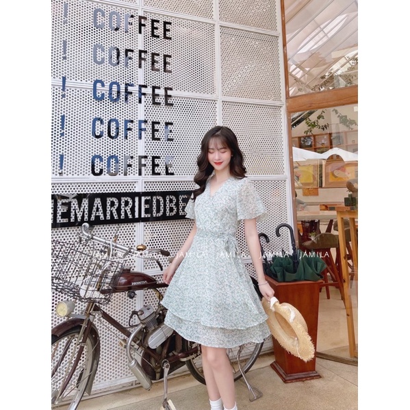 Váy hoa nhí hai tầng Camelia xanh mint