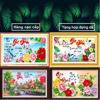 [Tặng khay đựng đá] Tranh đính đá thư pháp phong cảnh gia đình,Tranh đính đá tự làm, tranh trang trí