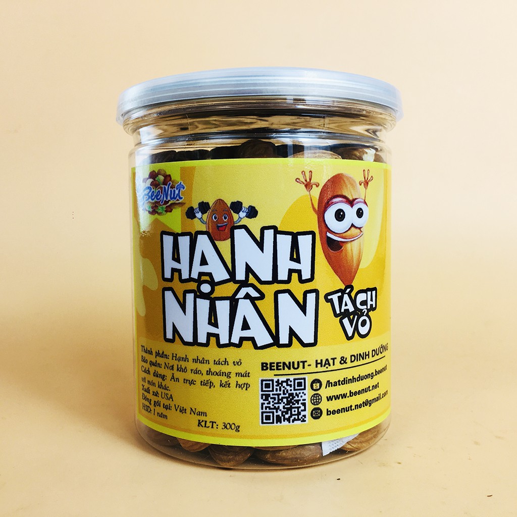 (Hũ 300g) Hạt hạnh nhân tách vỏ Mỹ Hạnh nhân rang sấy tự nhiên Hạt dinh dưỡng Đồ ăn vặt Healthy BeeNut