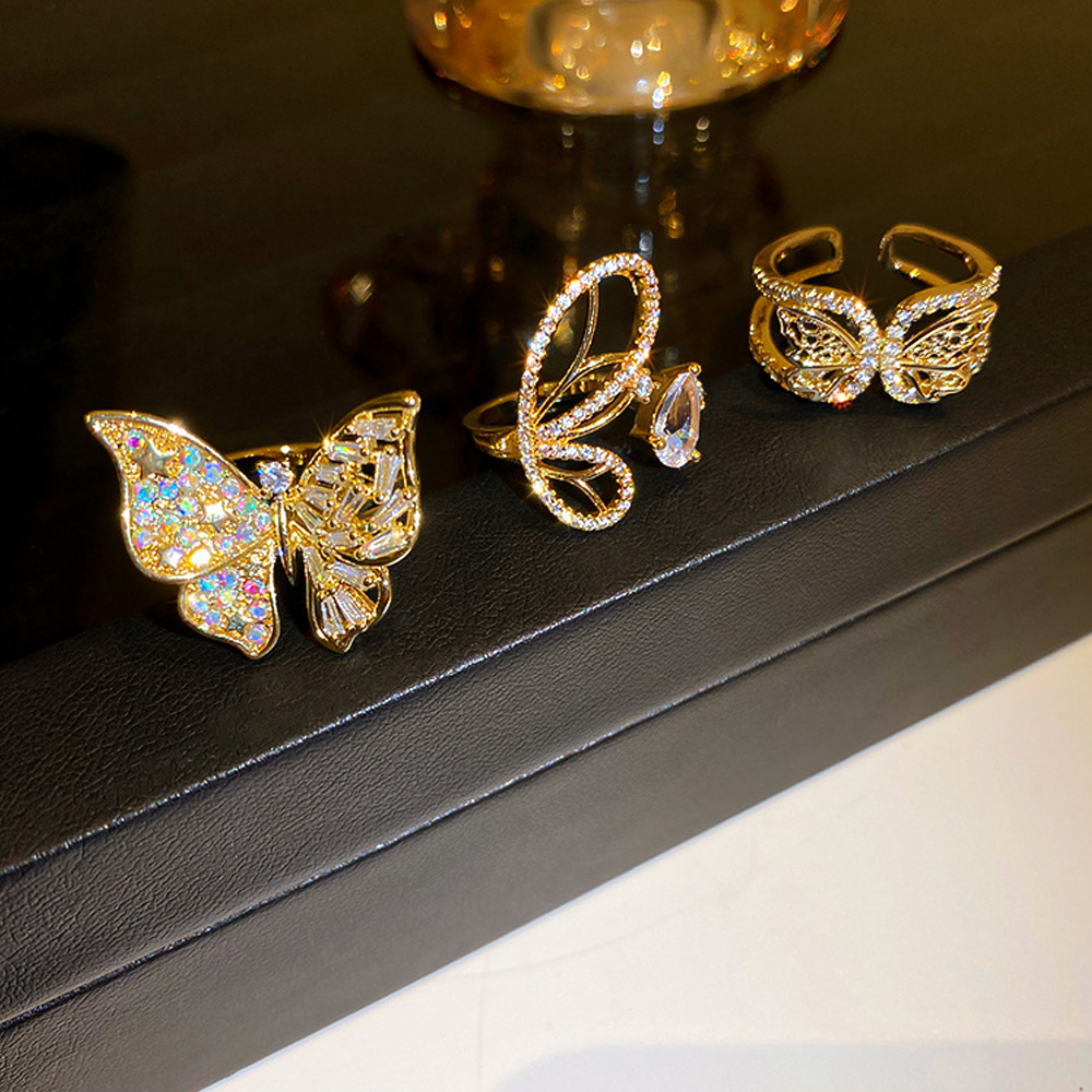 Nhẫn đeo tay kim loại tạo hình cánh bướm đính đá sang trọng thời trang cho nữ