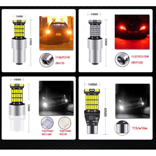 1PCS LED light KEVANLY T15 1156 1157 T20 45SMD DC12V