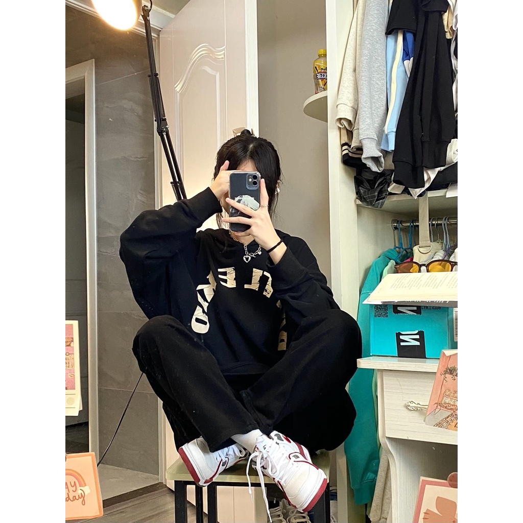 Áo khoác lót lông cừu in họa tiết trái tim phong cách thu đông cho nữ