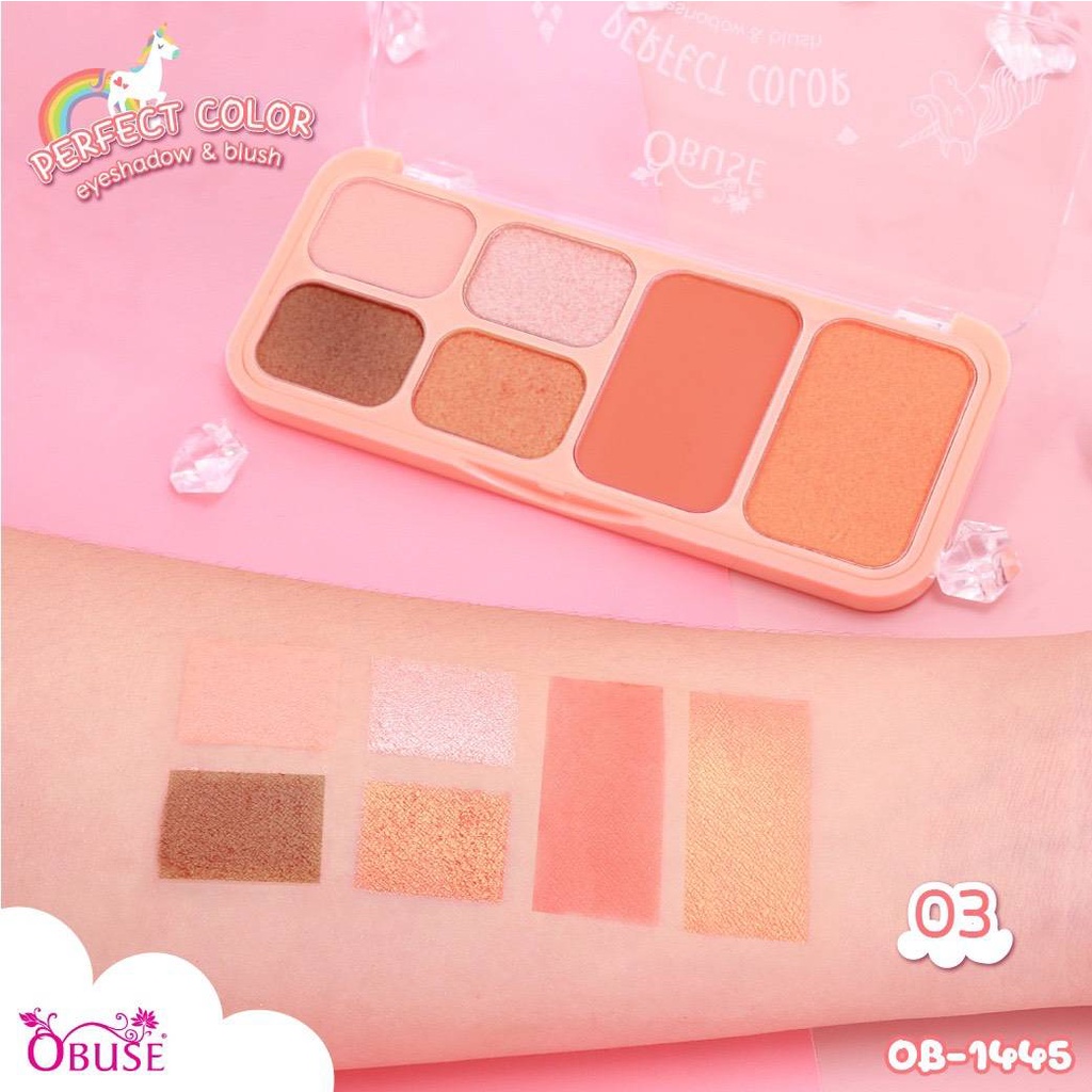 Bảng phấn mắt má hồng bắt sáng Thái lan 6 màu mềm lung linh 14.8g OB1445 Obuse Perfect Color Eyeshadow Blush❤️