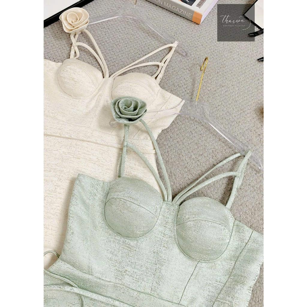 Ảnh Thật - Váy Taffa gấm phối dây đệm ngực sang chảnh TS