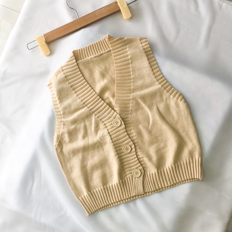 Áo Gile Nữ Len, Tanktop Ulzzang Hàn Quốc, Áo Khoác Form Rộng Không Tay Có Nút (Be & Vàng) | BigBuy360 - bigbuy360.vn