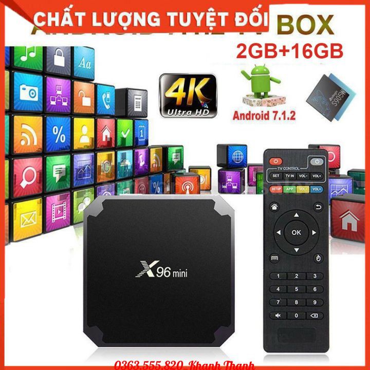 TV BOX X96 Mini (Amlogic S905W QuadCore/2G/16G) - X96 Mini Android TV Box RAM 2GB - ROM 16GB - Hệ Điều Hành Android 7.12