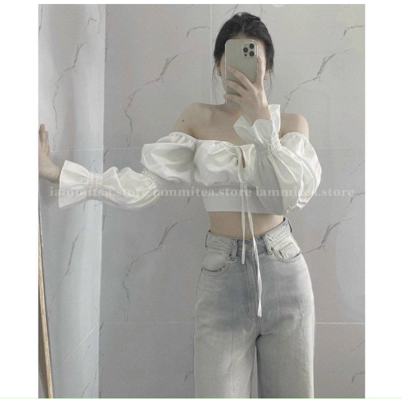 Áo CropTop Tay Phồng 🦋 Có Dây Buộc Trước Ngực🦋